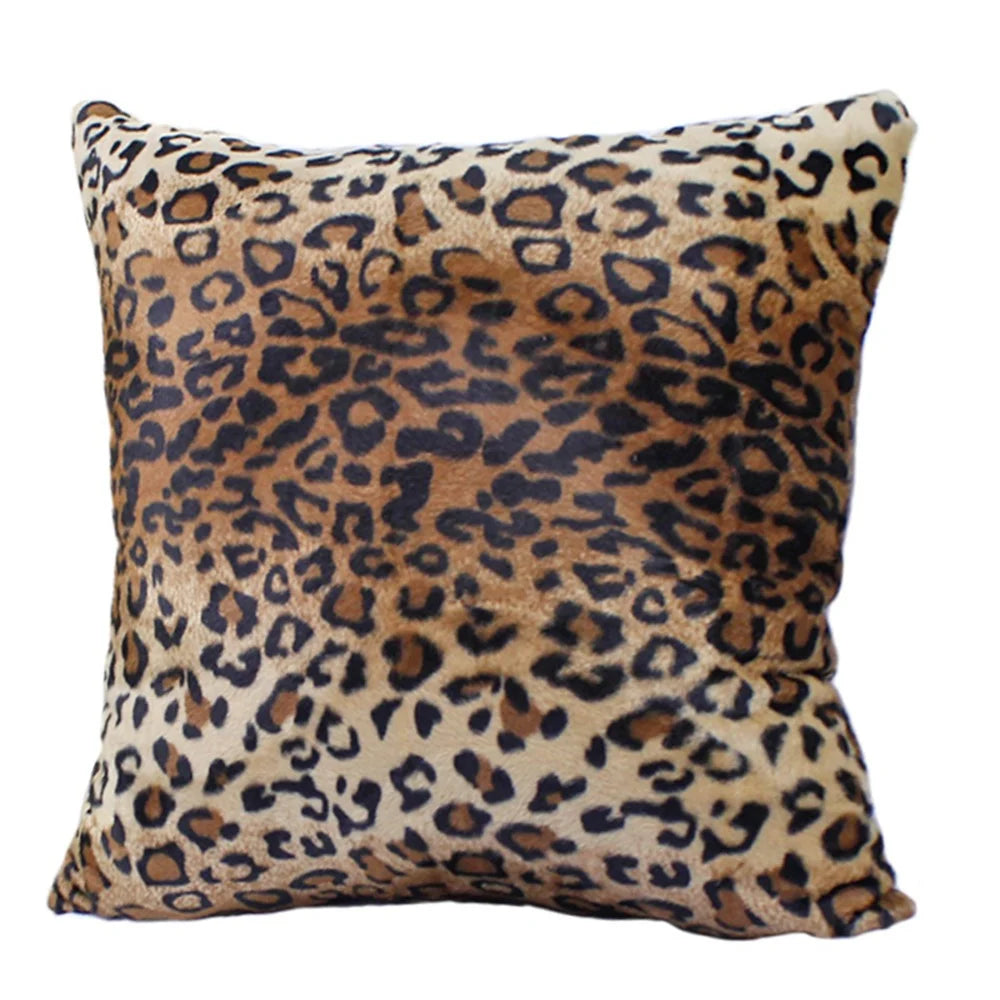 Faux Fur Leopard Print Pillow Case