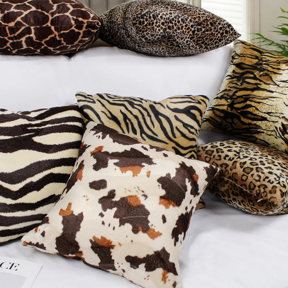 Faux Fur Leopard Print Pillow Case