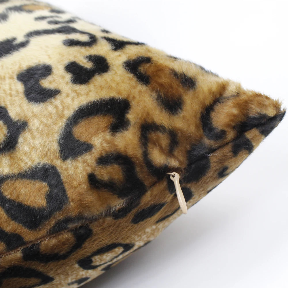 Faux Fur Leopard Print Pillow Case