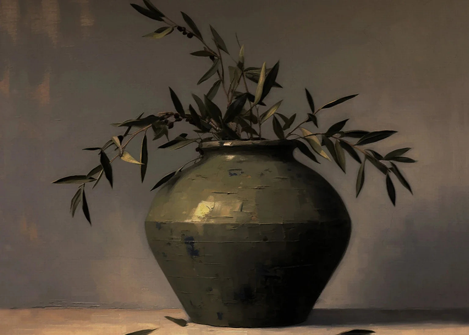 Vintage Minimalist Wall Art Italy Olive Tree in Vase Canvas Painting Poster