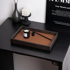 1pc Woven Texture Faux Leather Storage Tray
