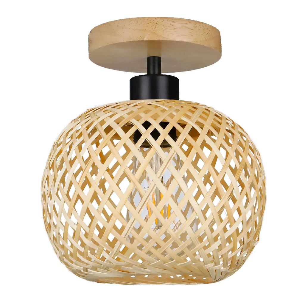 Retro Led Bamboo Woven Ceiling Lamp