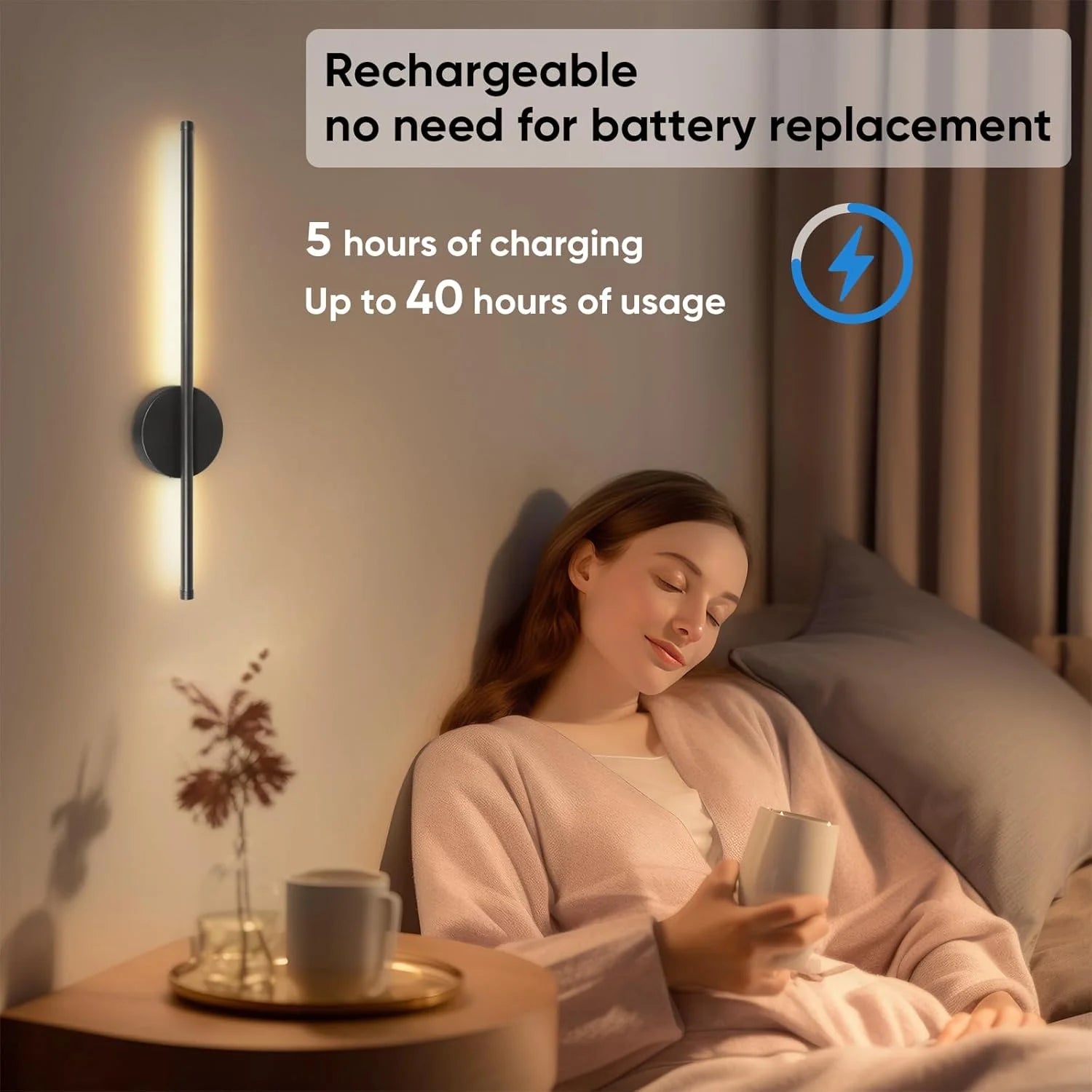 2PCS Battery Operated Wall Sconces Wireless Rechargeable Lamp