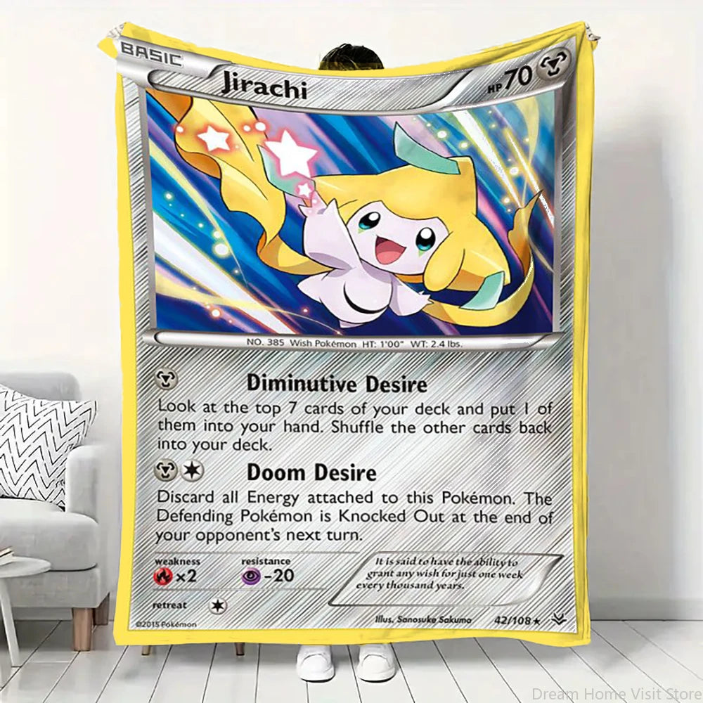 Cartoon Card Pokemon Pikachu Flannel Blanket