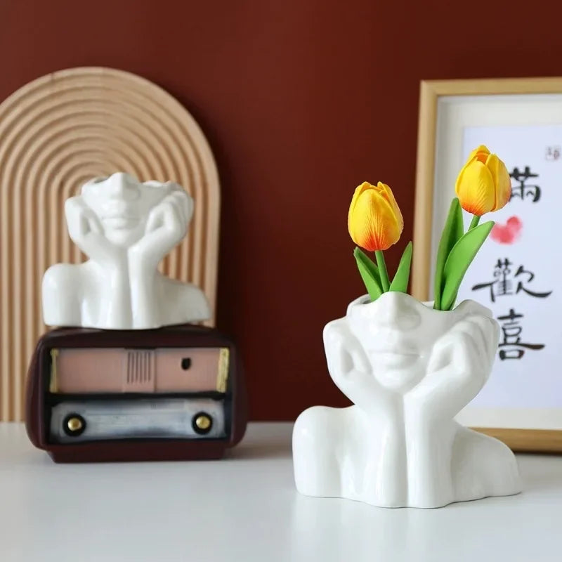 Resin Vase Gold White Black Human Body