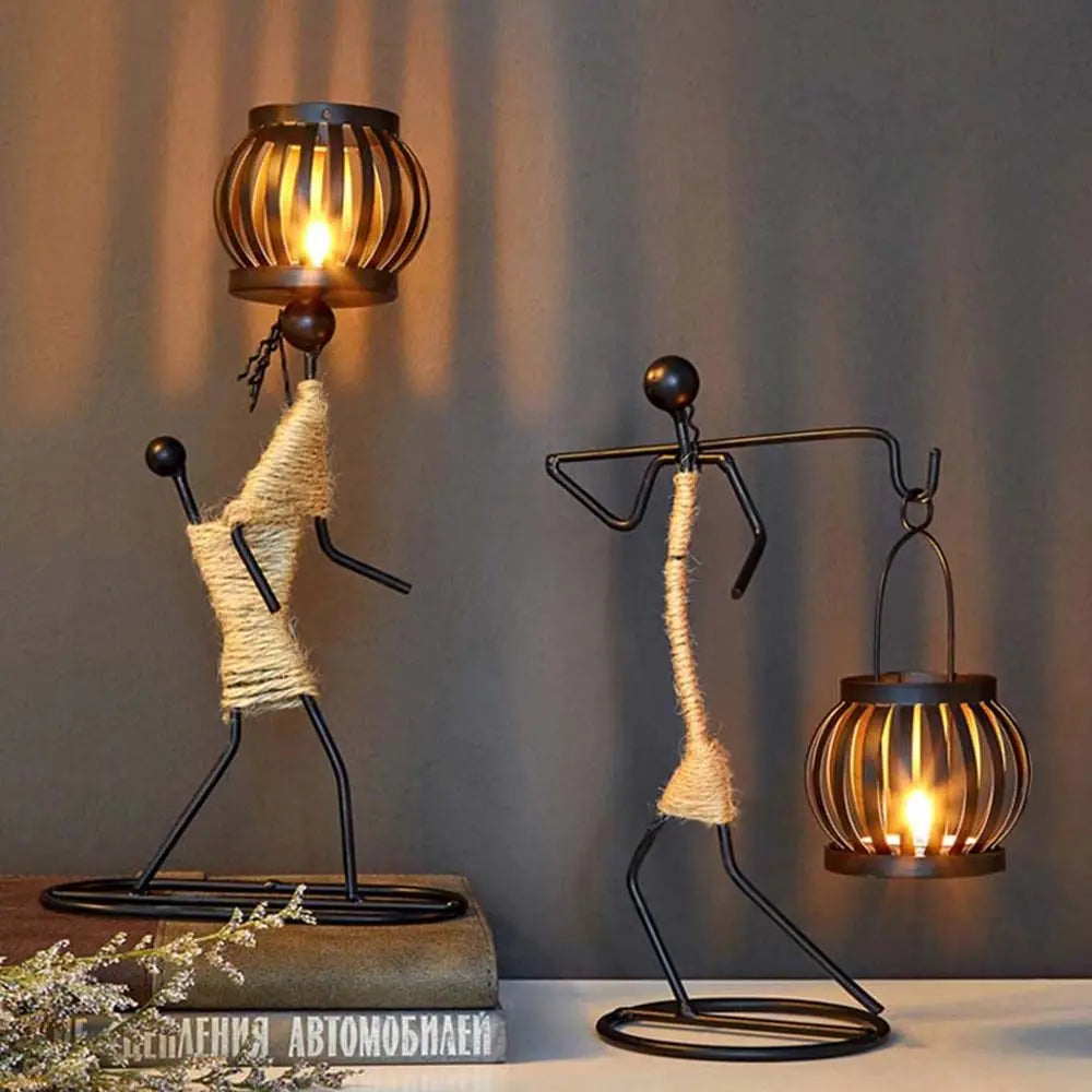 Nordic Metal Candlestick Abstract Character Sculpture