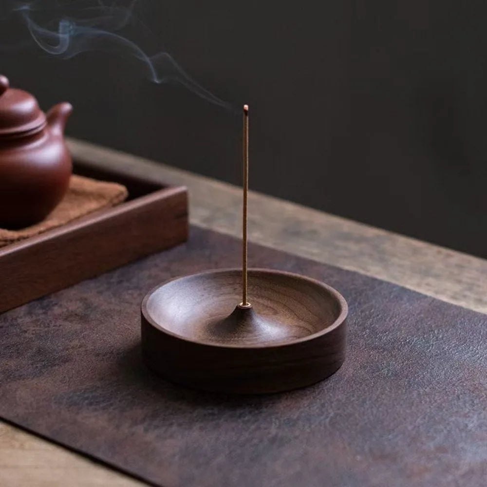 Solid Wood Incense Burner Handmade Tea Ceremony Round Incense Tray