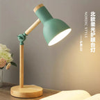 Creative Nordic Table Lamp Wooden Art LED Turn Head Simple Bedside Desk Light