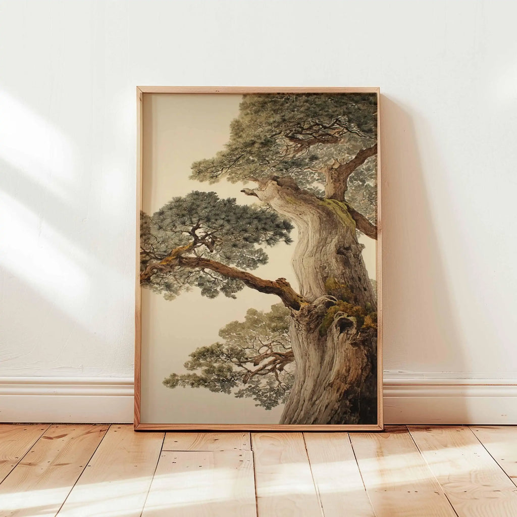 Japanese Red Sun and Pine Tree Print