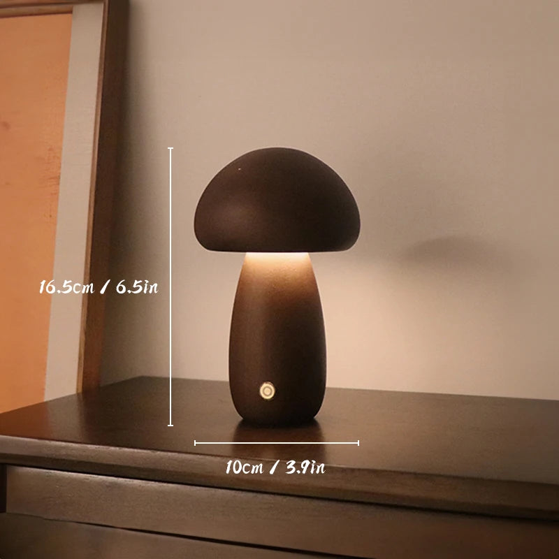 Wooden Mushrooms Night Light Touch Switch Bedroom Bedside Table Lamp