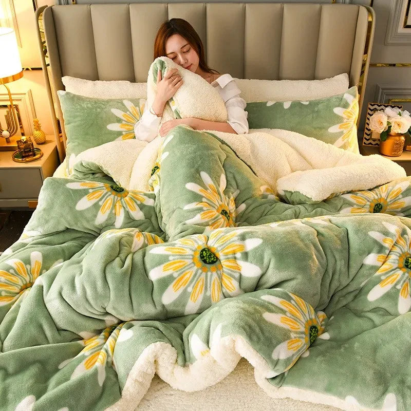 Winter Bedding Thick Quilt Blanket Thickened Warm Flannel Fleece Duvet Blanket
