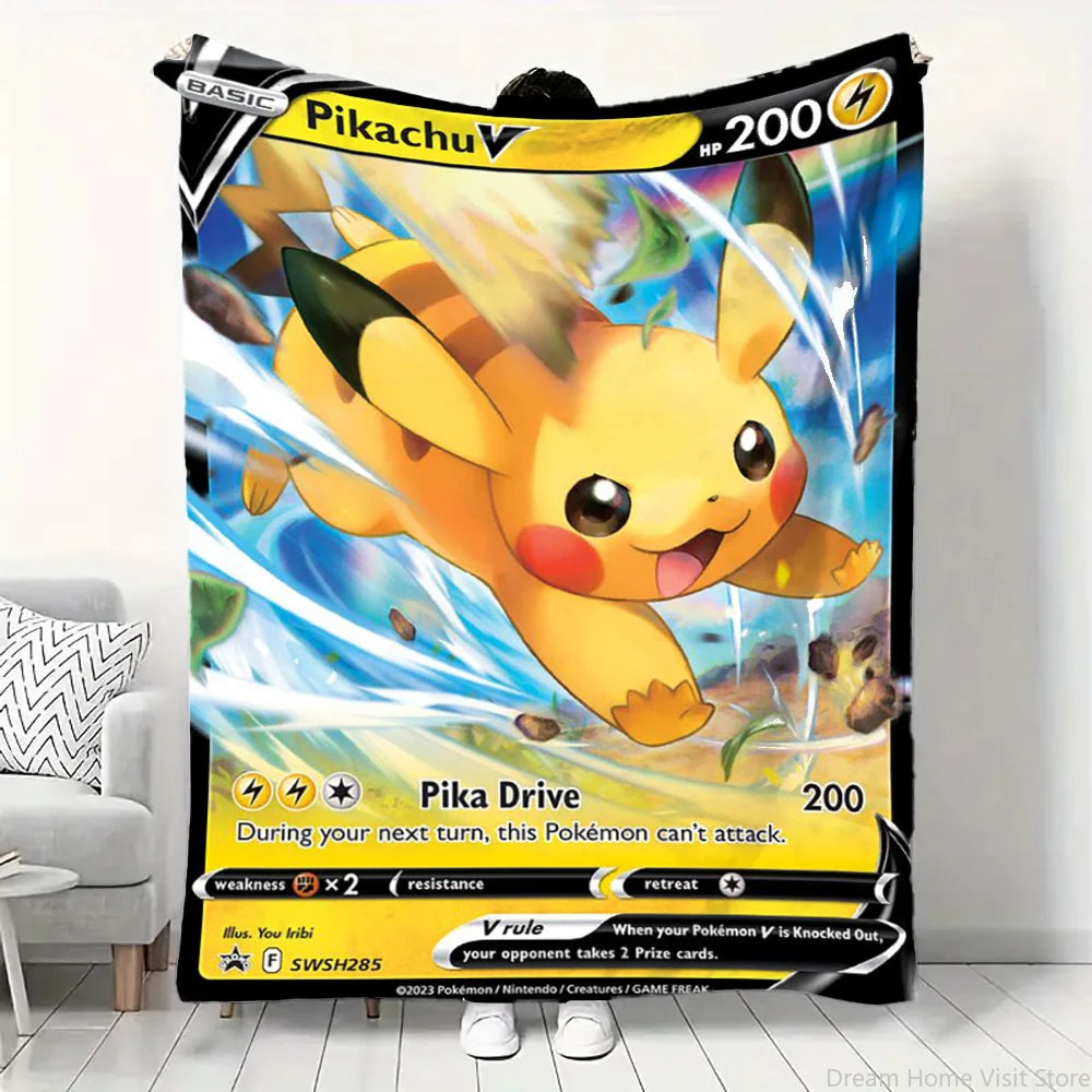 Cartoon Card Pokemon Pikachu Flannel Blanket