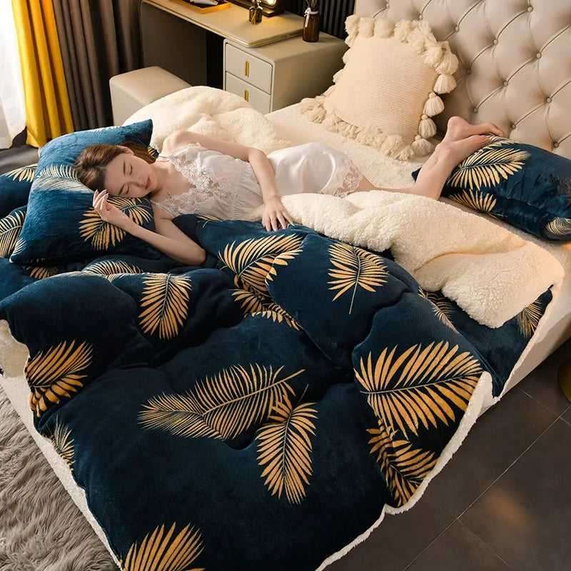 Winter Bedding Thick Quilt Blanket Thickened Warm Flannel Fleece Duvet Blanket