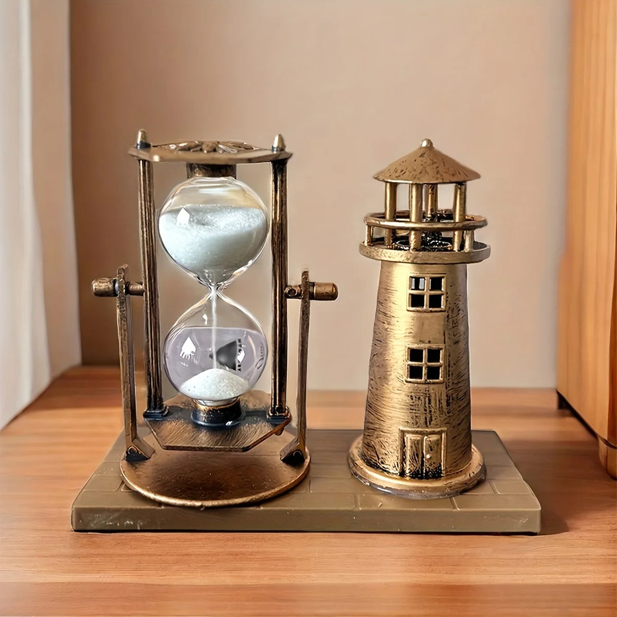 Vintage Bronze Lighthouse Hourglass Ornament
