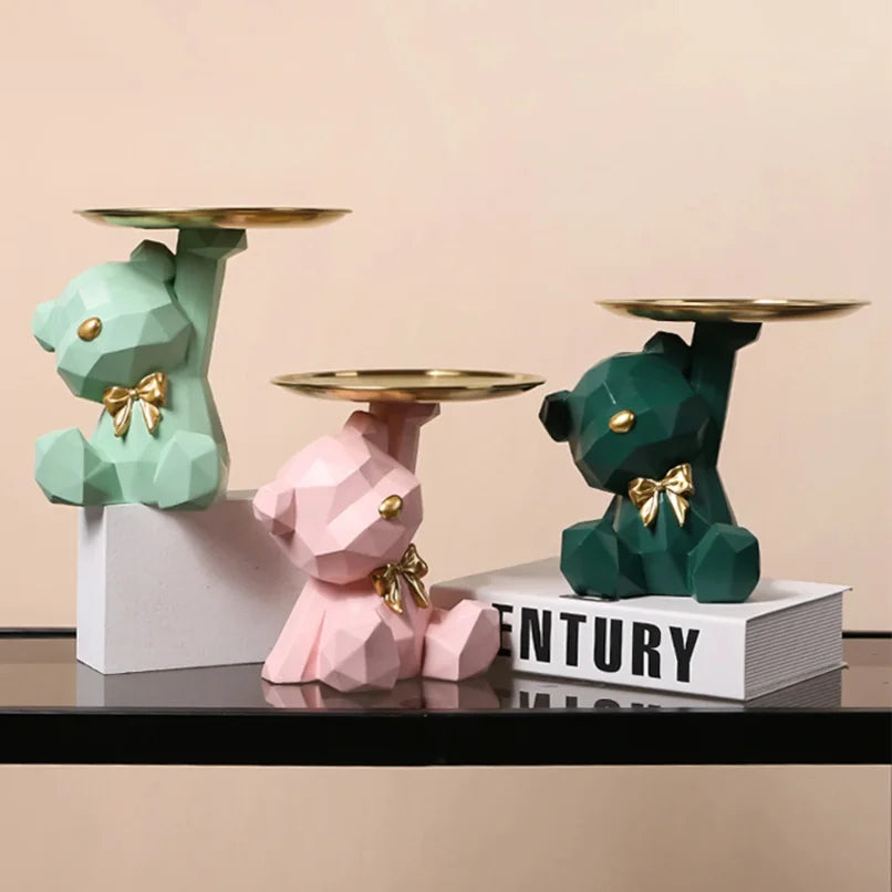 Storage Sculpture Geometric Bear Resin Desk Decoration