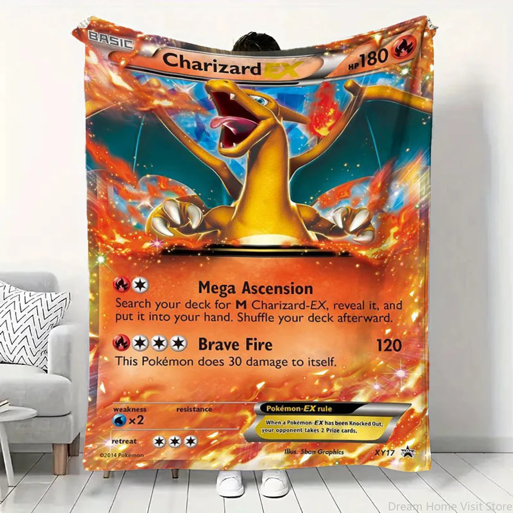 Cartoon Card Pokemon Pikachu Flannel Blanket