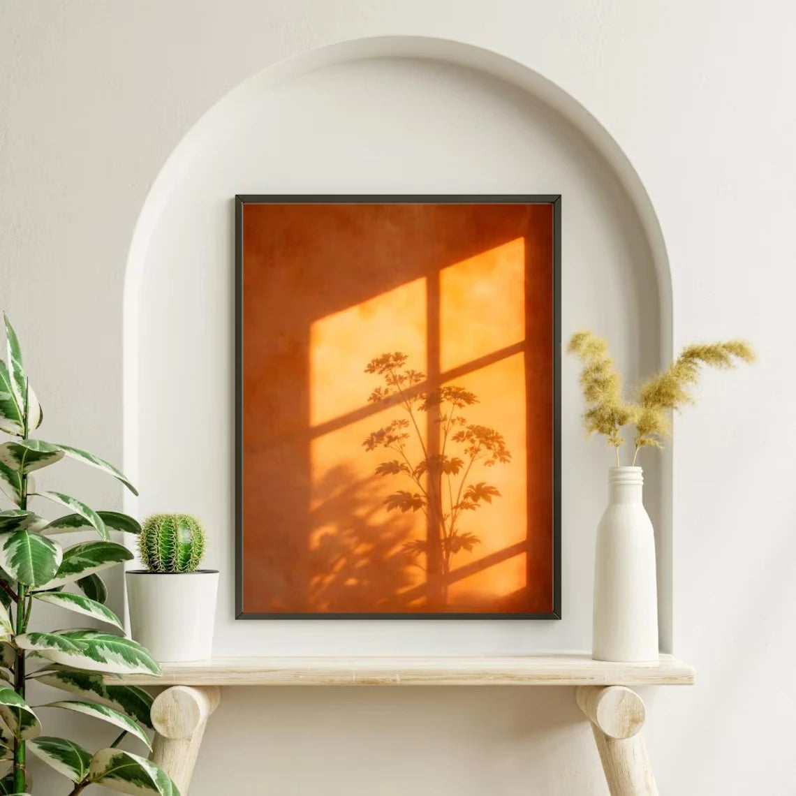 Sunset Window Shadow Botanical Wall Art Canvas Print