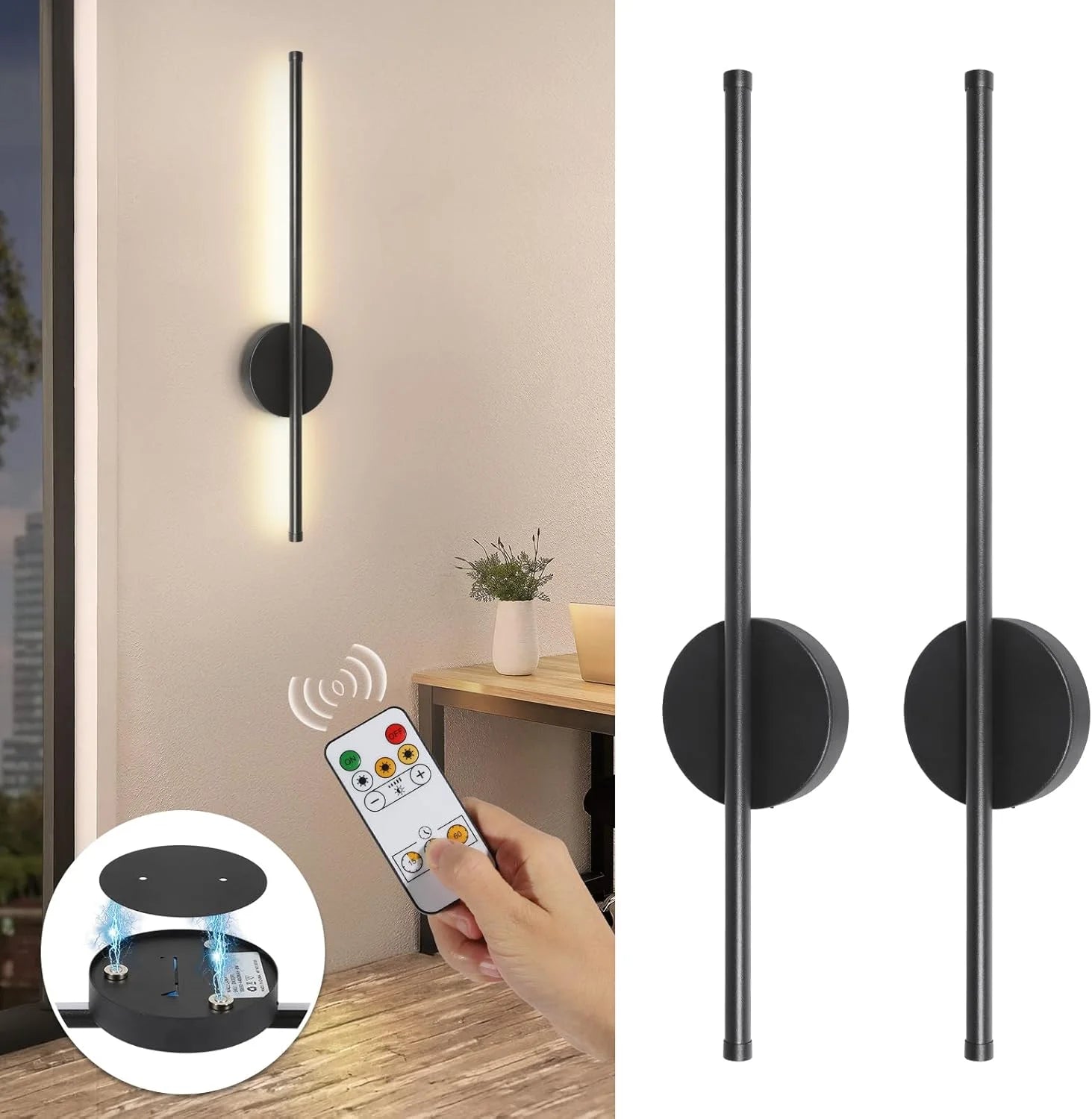 2PCS Battery Operated Wall Sconces Wireless Rechargeable Lamp