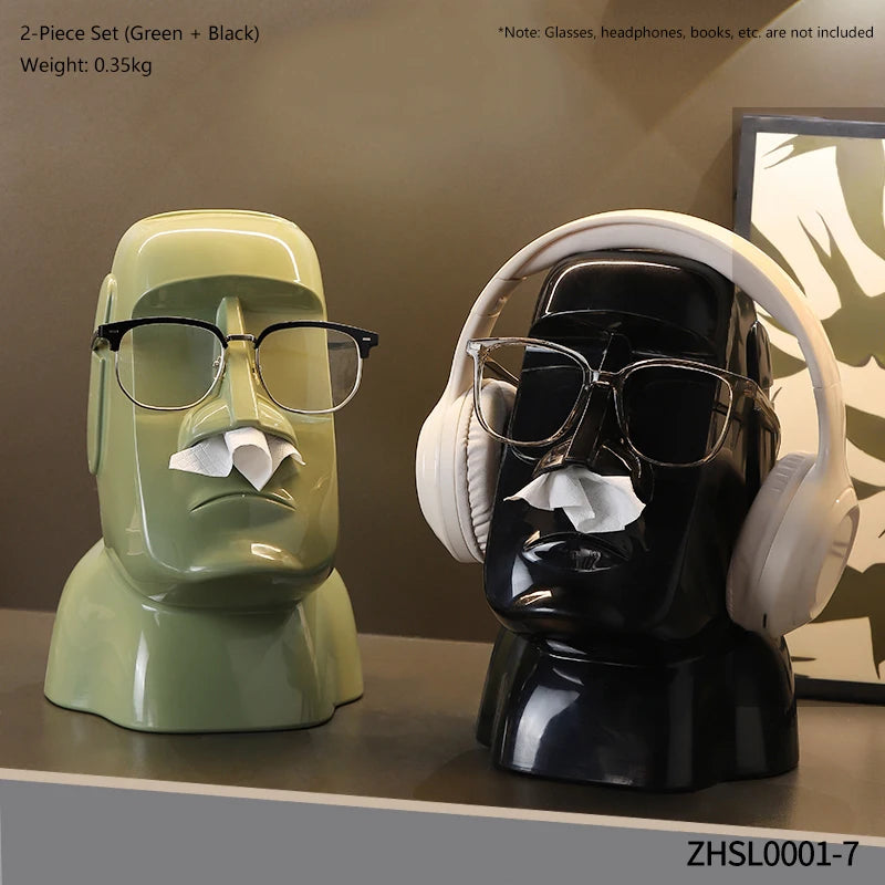 Creative Moai Stone Statue Tissue Box Glasses Holder Head Mounted Earphone Stand