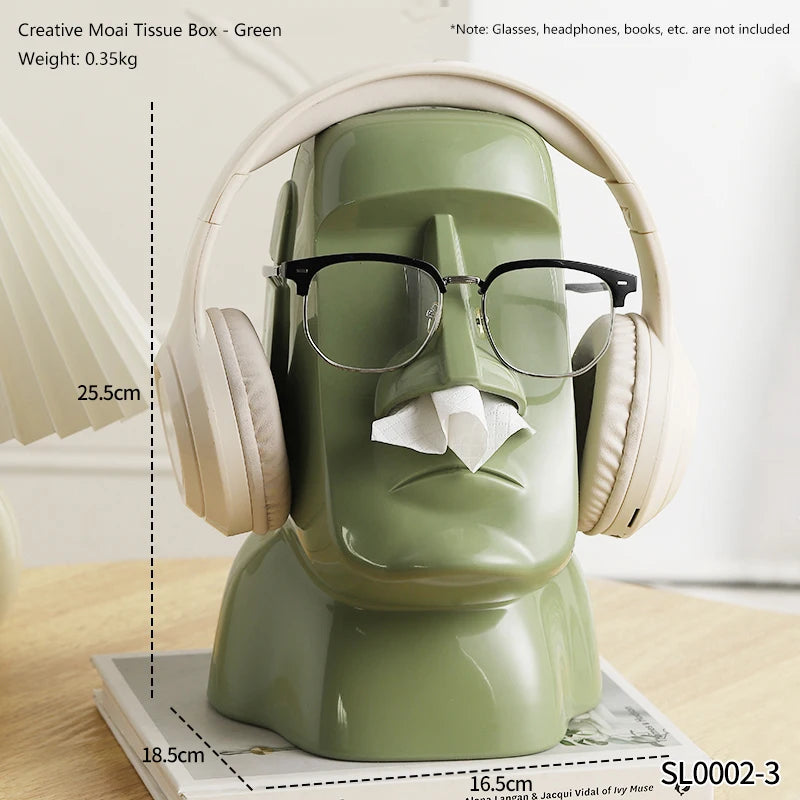Creative Moai Stone Statue Tissue Box Glasses Holder Head Mounted Earphone Stand