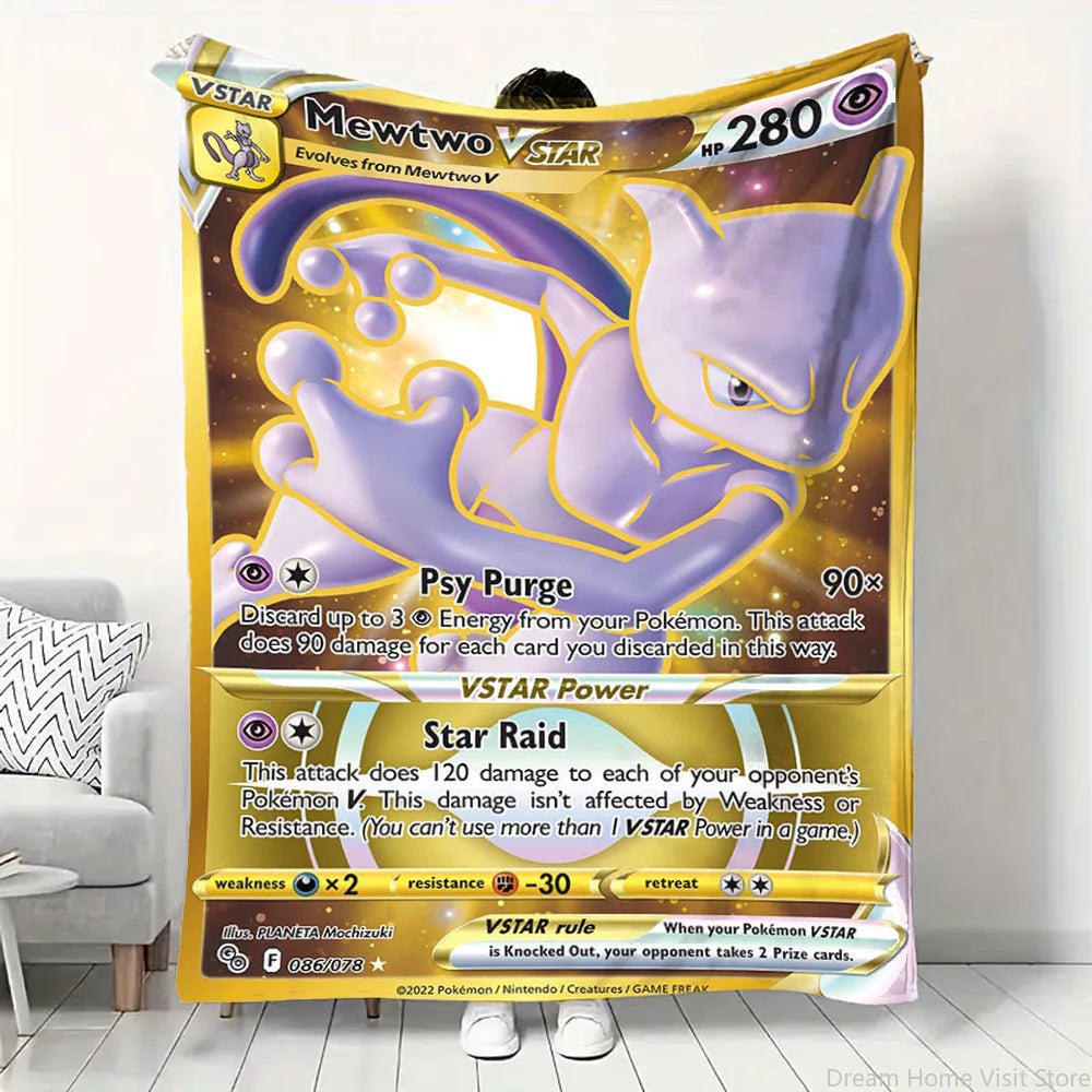 Cartoon Card Pokemon Pikachu Flannel Blanket