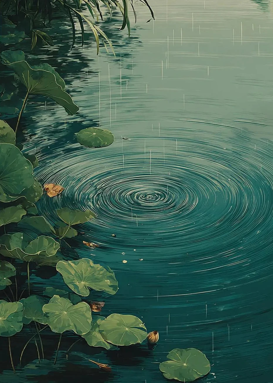 Retro Japanese Forest & Koi Fish Zen Water Waves Crane Painting Canvas Poster Print