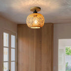 Retro Led Bamboo Woven Ceiling Lamp