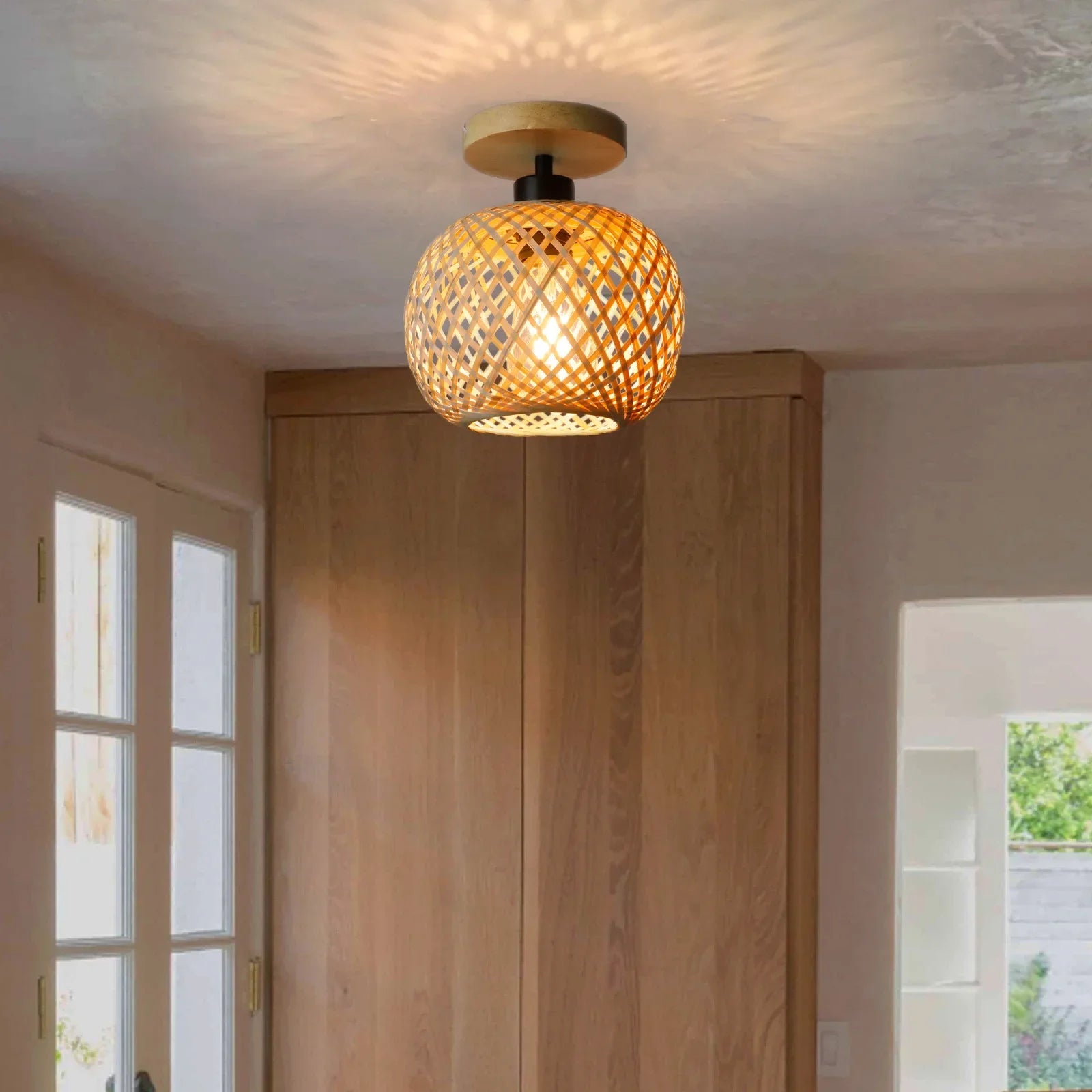 Retro Led Bamboo Woven Ceiling Lamp