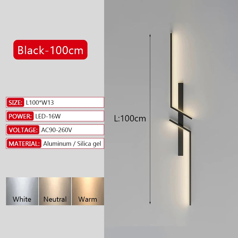 Long Strip LED Wall Lamp Modern Remote Control Dimming Living Roomdecor Wall Lamp