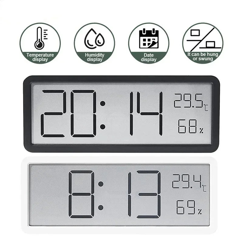 LCD Screen Digital Wall Clock Time Temperature Humidity Time Display