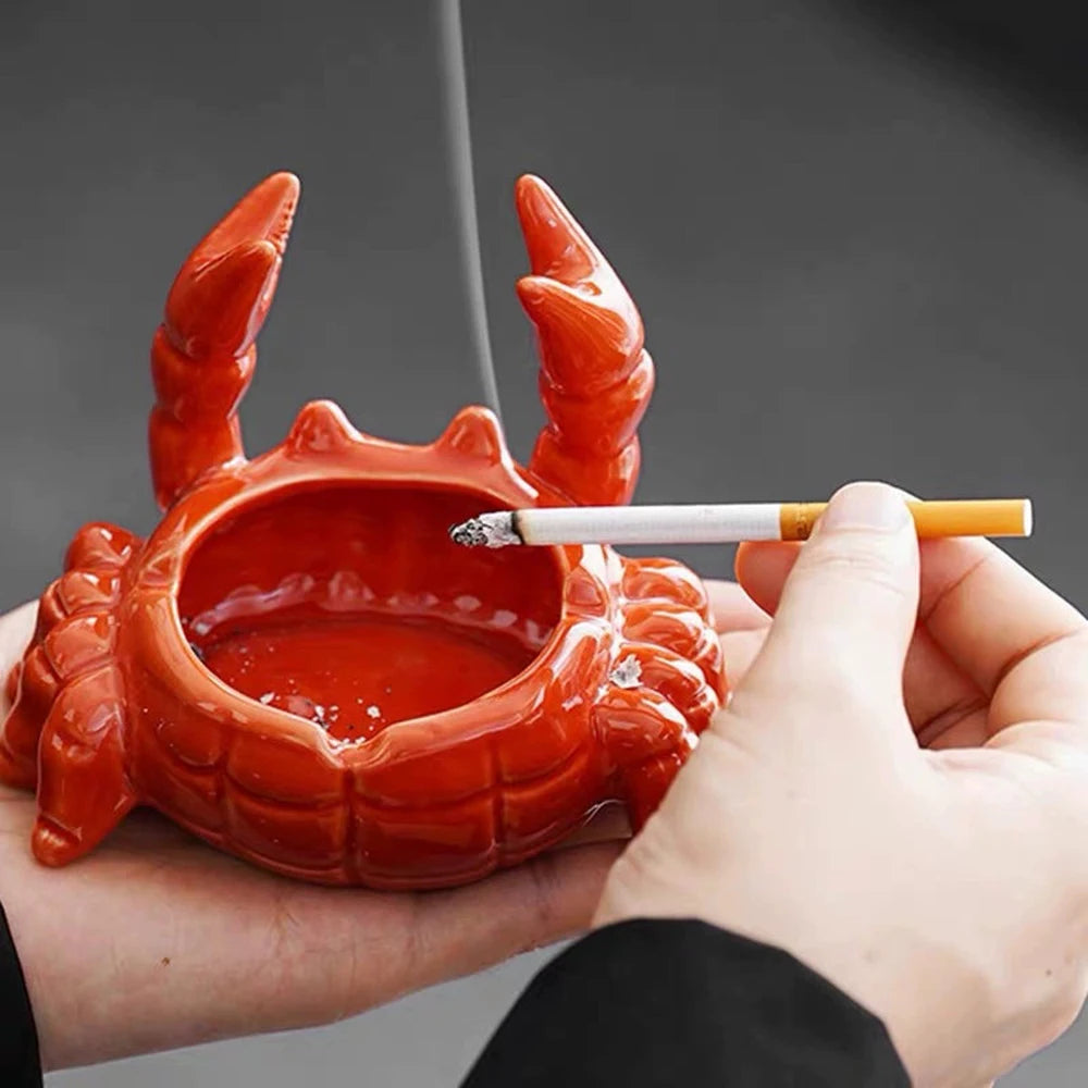 Crab Ashtray with Lid Anti Fly Ash Ceramic Cigar Ashtray
