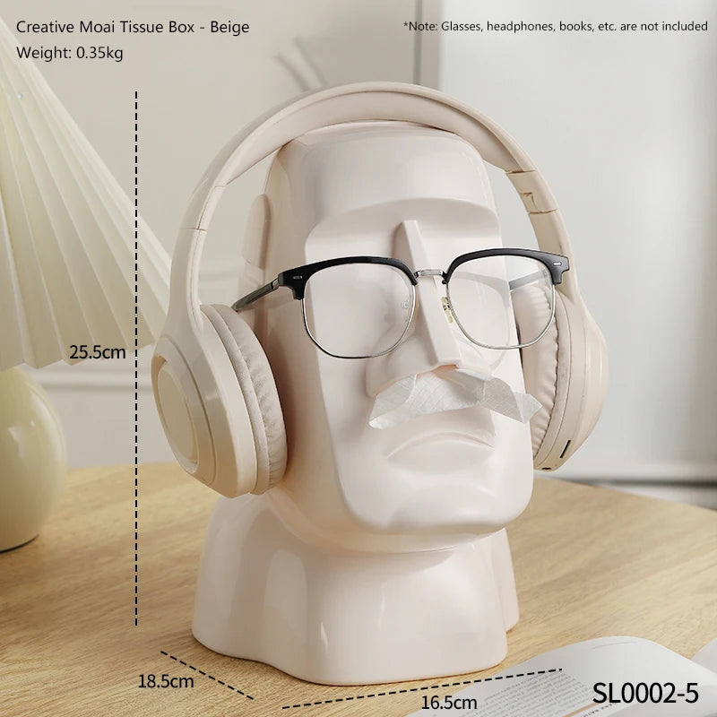 Creative Moai Stone Statue Tissue Box Glasses Holder Head Mounted Earphone Stand