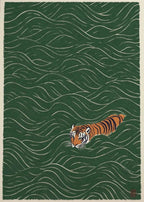 Retro Japanese Forest & Koi Fish Zen Water Waves Crane Painting Canvas Poster Print