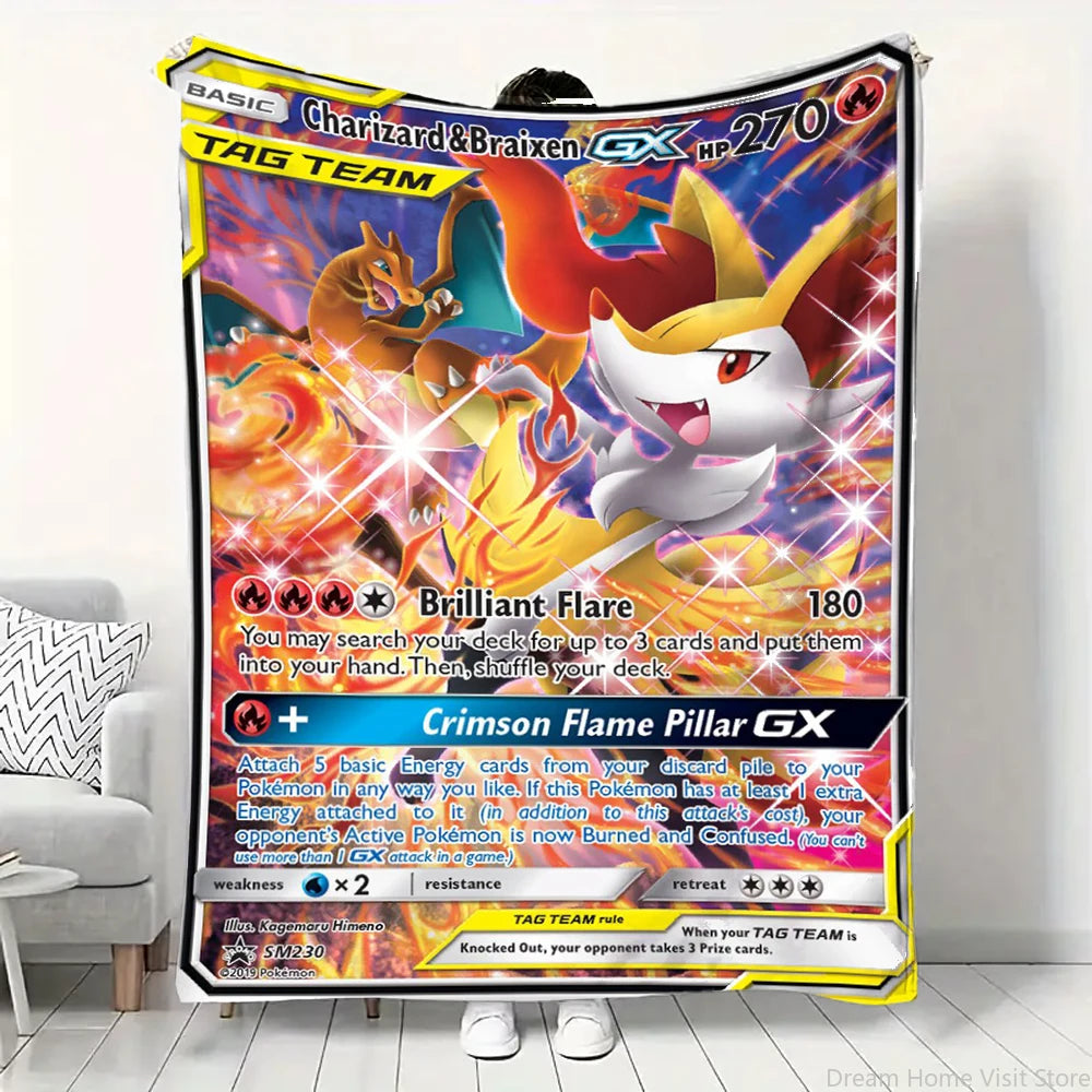 Cartoon Card Pokemon Pikachu Flannel Blanket