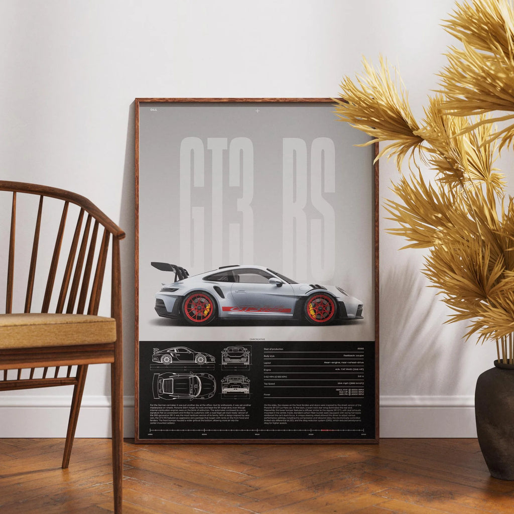 Minimalist 911 GT3-RS 718 GT4 RS Hyper Car Sports Car Supercar Poster