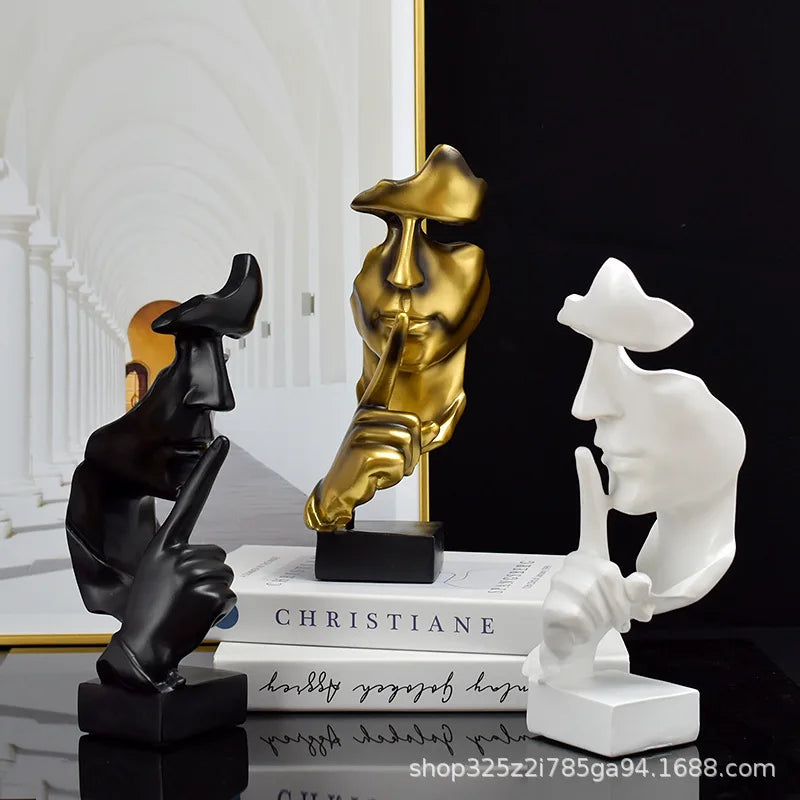 Thinker Statue Sculpture Silence Is Gold Figurines Resin