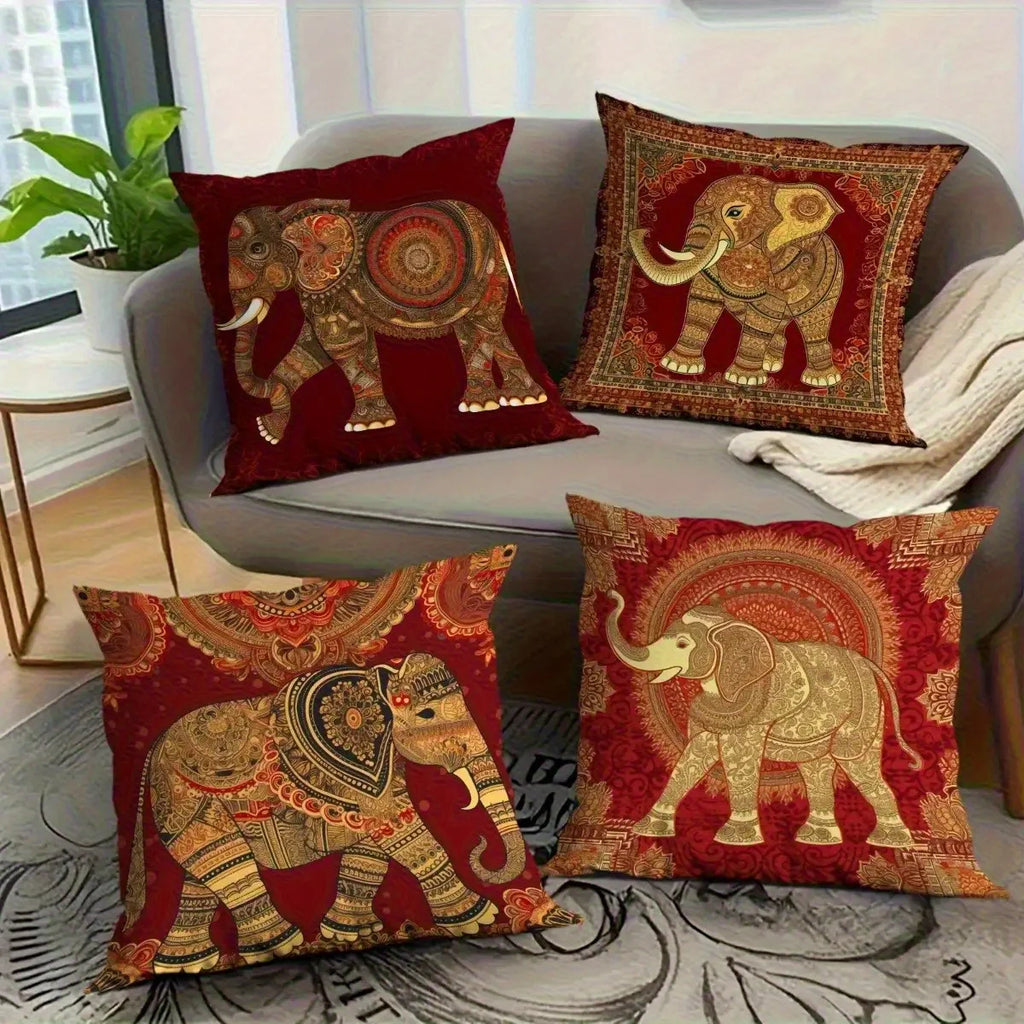 Indian floral elephant pattern pillow cover