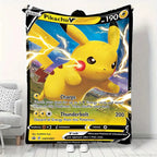Cartoon Card Pokemon Pikachu Flannel Blanket