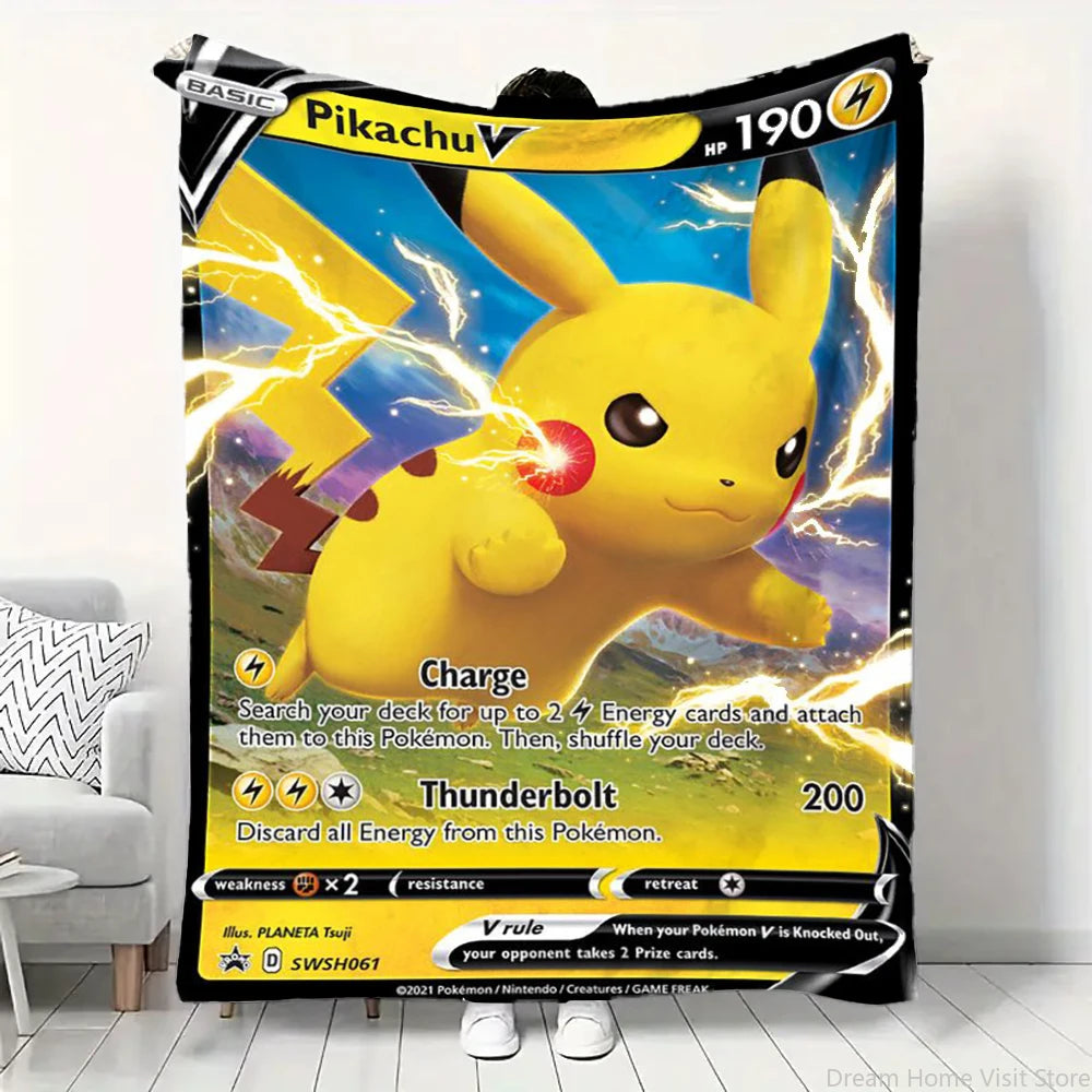 Cartoon Card Pokemon Pikachu Flannel Blanket
