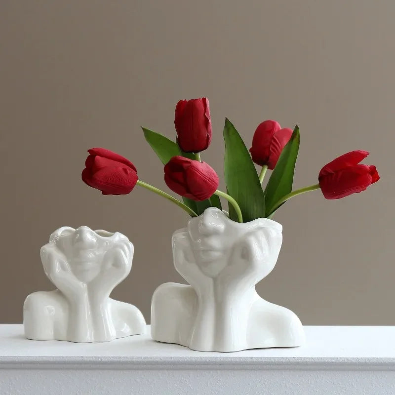 Resin Vase Gold White Black Human Body