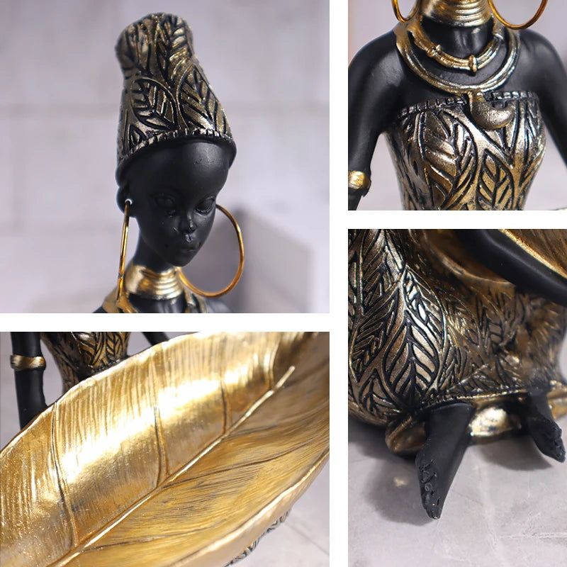 African Girl Holding a Plate Sculpture