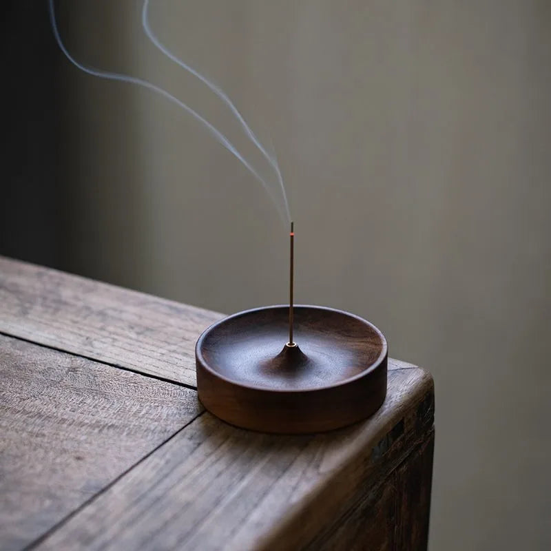 Solid Wood Incense Burner Handmade Tea Ceremony Round Incense Tray