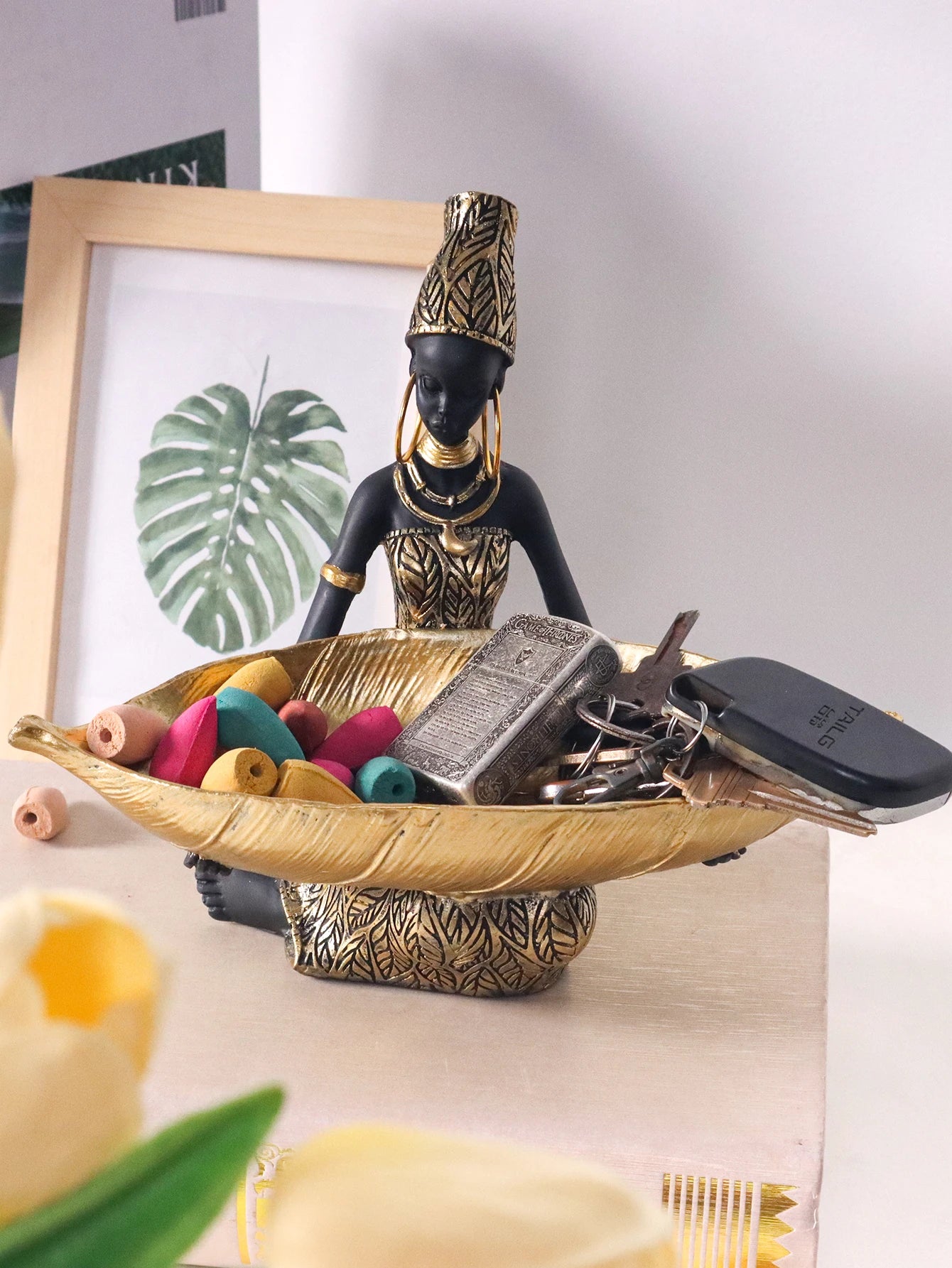 African Girl Holding a Plate Sculpture