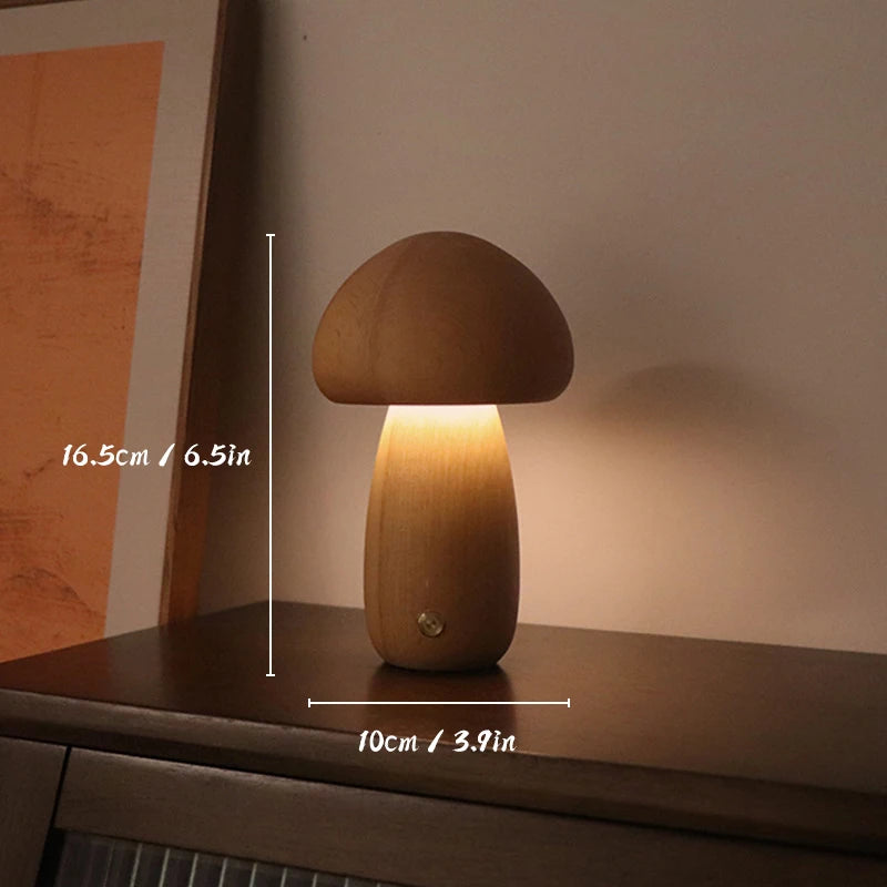 Wooden Mushrooms Night Light Touch Switch Bedroom Bedside Table Lamp