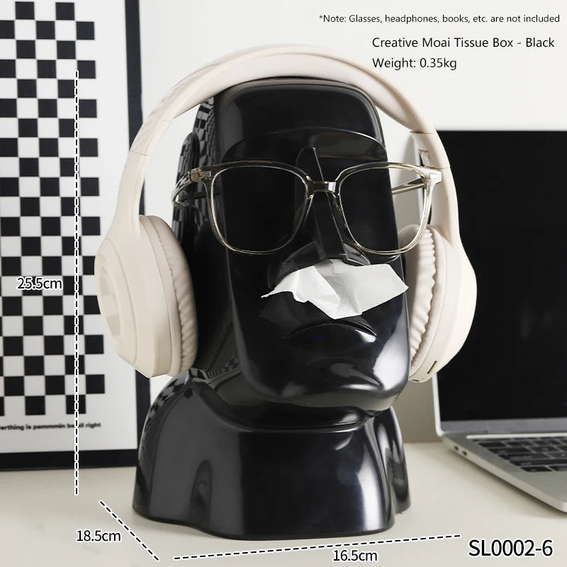 Creative Moai Stone Statue Tissue Box Glasses Holder Head Mounted Earphone Stand