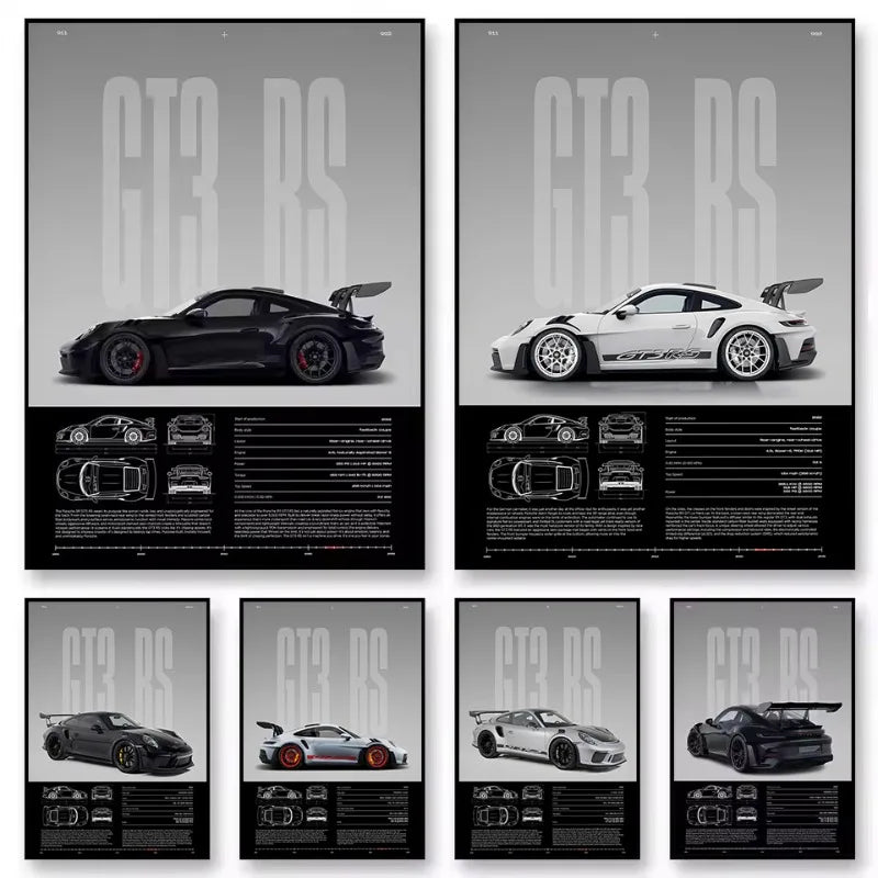 Minimalist 911 GT3-RS 718 GT4 RS Hyper Car Sports Car Supercar Poster