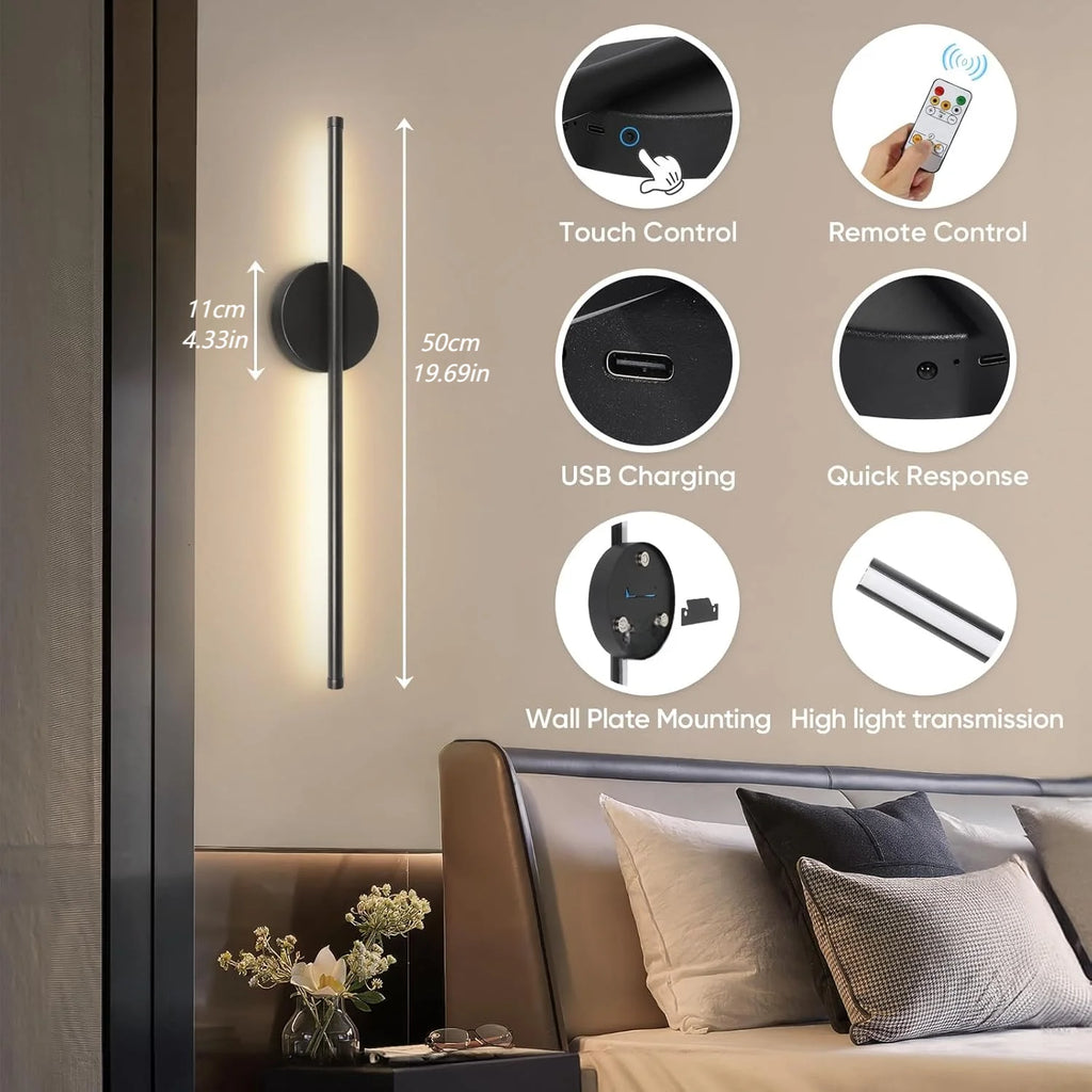 2PCS Battery Operated Wall Sconces Wireless Rechargeable Lamp