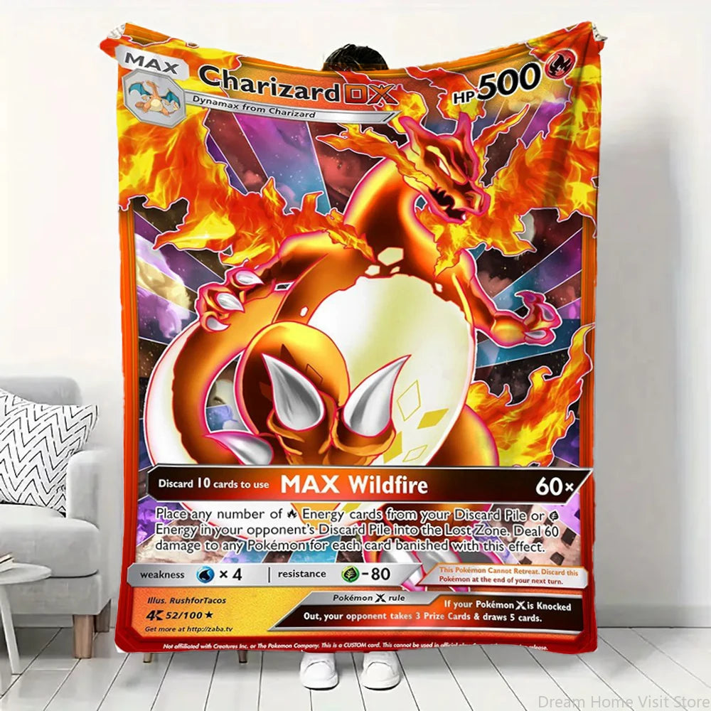 Cartoon Card Pokemon Pikachu Flannel Blanket