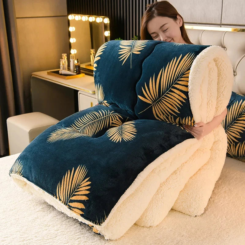 Winter Bedding Thick Quilt Blanket Thickened Warm Flannel Fleece Duvet Blanket