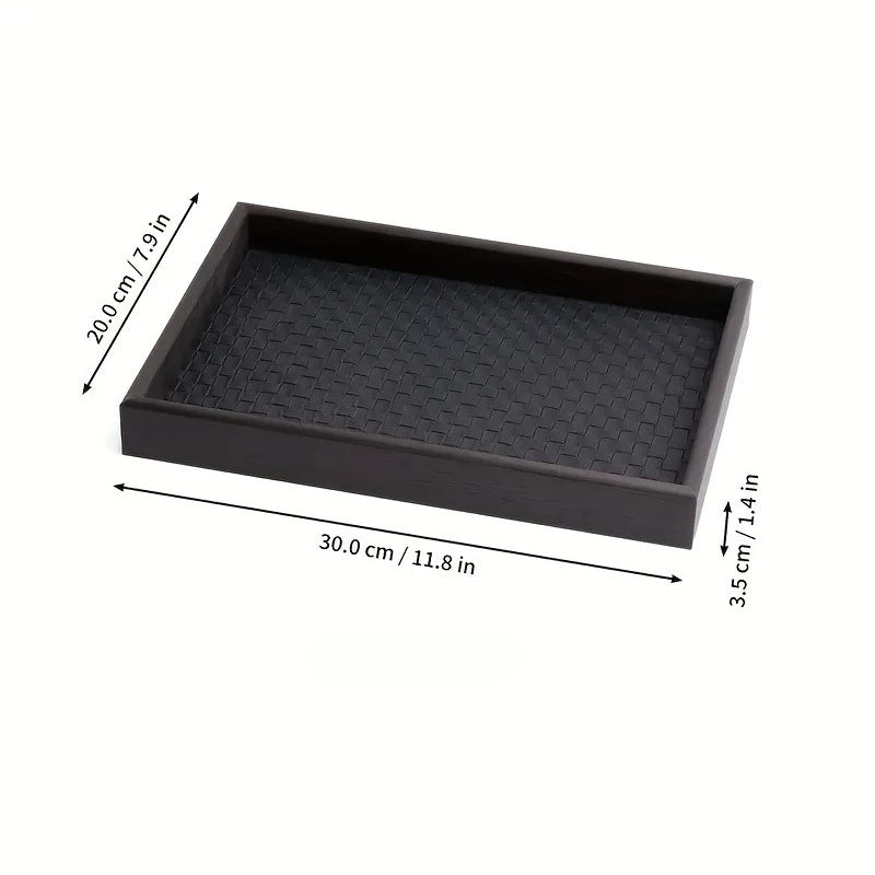 1pc Woven Texture Faux Leather Storage Tray
